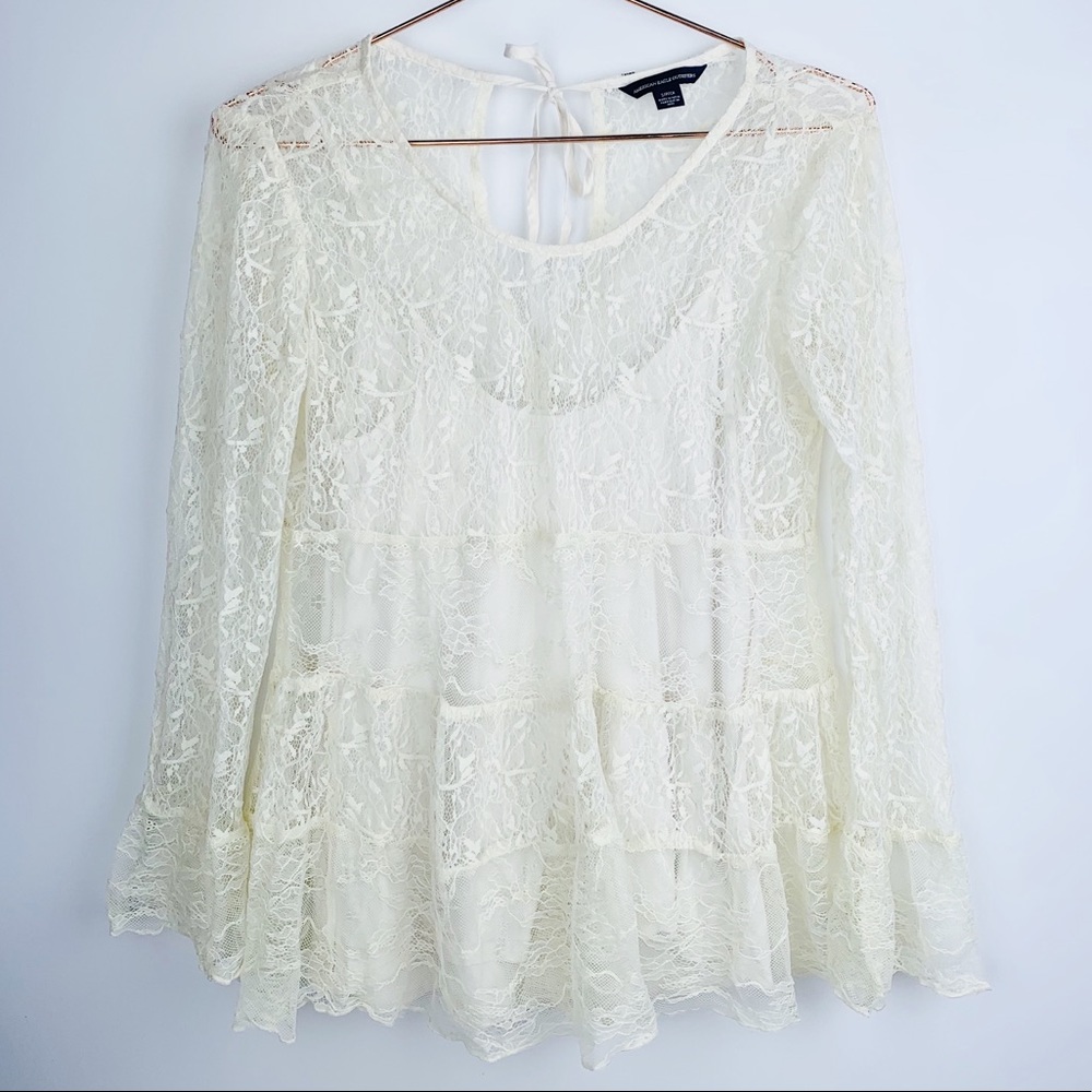 AEO Tiered Ruffle Lace Top‎